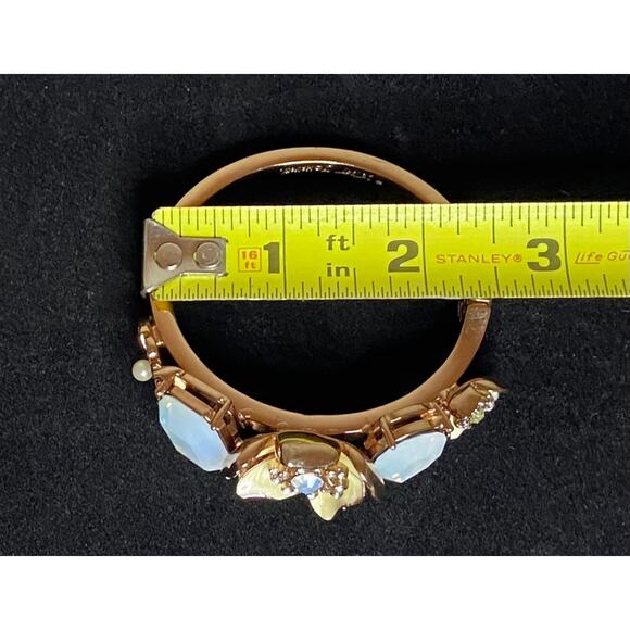 Betsey Johnson Rose Gold Tone Floral Bangle Bracelet with Faux Stones Butterfly - Picture 5 of 7